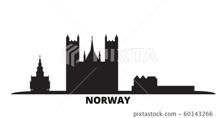 Norway city skyline isolated vector illustration. Norway travel black cityscape 60143266