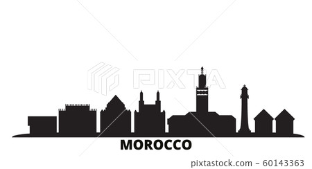 Morocco city skyline isolated vector illustration. Morocco travel black cityscape Morocco city skyline isolated vector illustration. Morocco travel black cityscape 60143363