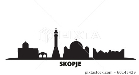 Macedonia, Skopje city skyline isolated vector illustration. Macedonia, Skopje travel black cityscape 60143429