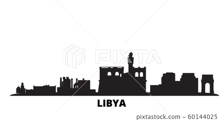 Libya city skyline isolated vector illustration. Libya travel black cityscape 60144025