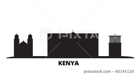 Kenya city skyline isolated vector illustration. Kenya travel black cityscape Kenya city skyline isolated vector illustration. Kenya travel black cityscape 60145120