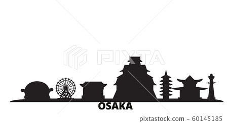 Japan, Osaka city skyline isolated vector illustration. Japan, Osaka travel black cityscape 60145185