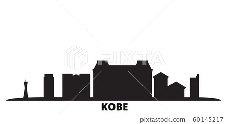 Japan, Kobe city skyline isolated vector illustration. Japan, Kobe travel black cityscape 60145217