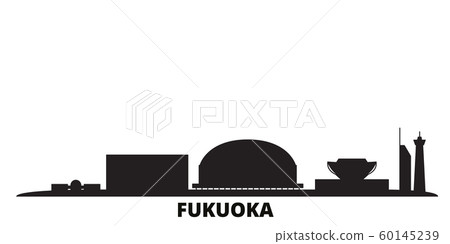 Japan, Fukuoka city skyline isolated vector illustration. Japan, Fukuoka travel black cityscape Japan, Fukuoka city skyline isolated vector illustration. Japan, Fukuoka travel black cityscape 60145239