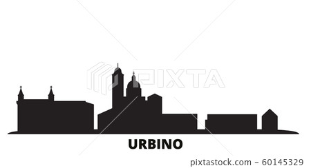 Italy, Urbino City city skyline isolated vector illustration. Italy, Urbino City travel black cityscape Italy, Urbino City city skyline isolated vector illustration. Italy, Urbino City travel black cityscape 60145329