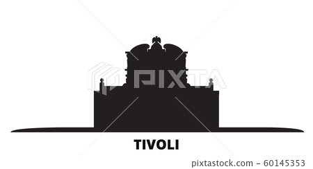 Italy, Tivoli, Villa D'este city skyline isolated vector illustration. Italy, Tivoli, Villa D'este travel black cityscape Italy, Tivoli, Villa D'este city skyline isolated vector illustration. Italy, Tivoli, Villa D'este travel black cityscape 60145353