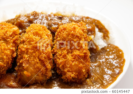 Oyster Fly Curry (Oyster Flight Topping Beef Curry Rice). (White plate / white background) Oyster Fly Curry (Oyster Flight Topping Beef Curry Rice). (White plate / white background) 60145447