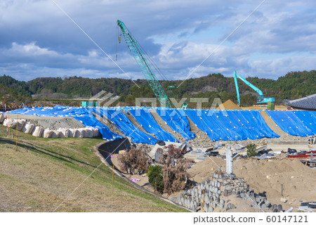 Yoshida River embankment rupture restoration work 60147121