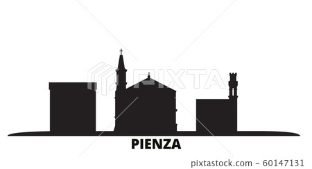 Italy, Pienza city skyline isolated vector illustration. Italy, Pienza travel black cityscape 60147131