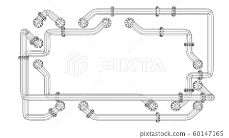 Banner is entangled in pipes with flanges. Vector Banner is entangled in pipes with flanges. Vector 60147165