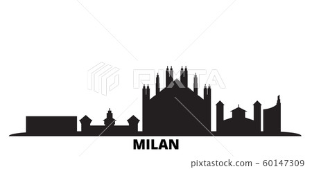 Italy, Milan City city skyline isolated vector illustration. Italy, Milan City travel black cityscape 60147309