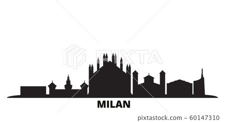 Italy, Milan city skyline isolated vector illustration. Italy, Milan travel black cityscape 60147310
