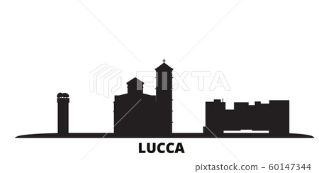 Italy, Lucca city skyline isolated vector illustration. Italy, Lucca travel black cityscape 60147344