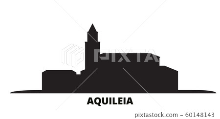 Italy, Aquileia city skyline isolated vector illustration. Italy, Aquileia travel black cityscape 60148143