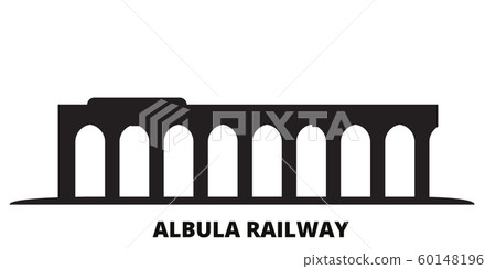 Italy, Albula Railway city skyline isolated vector illustration. Italy, Albula Railway travel black cityscape Italy, Albula Railway city skyline isolated vector illustration. Italy, Albula Railway travel black cityscape 60148196