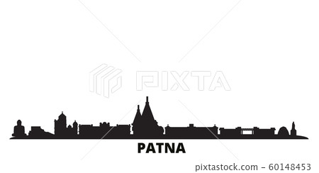 India, Patna city skyline isolated vector illustration. India, Patna travel black cityscape 60148453