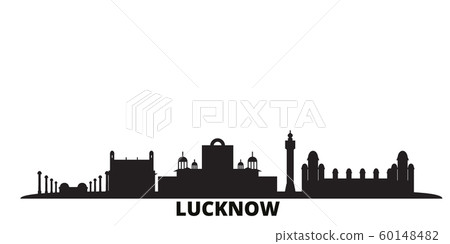 India, Lucknow city skyline isolated vector illustration. India, Lucknow travel black cityscape 60148482