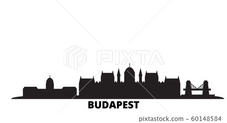 Hungary, Budapest city skyline isolated vector illustration. Hungary, Budapest travel black cityscape Hungary, Budapest city skyline isolated vector illustration. Hungary, Budapest travel black cityscape 60148584