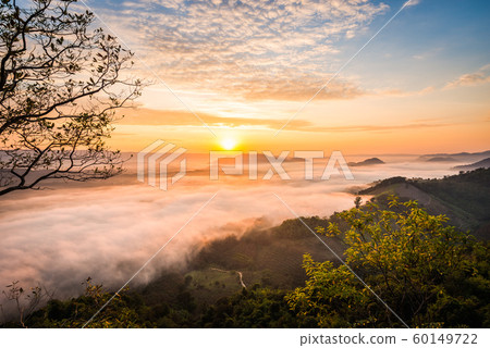 Sunrise and the mist in winter morning 60149722