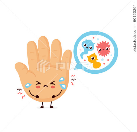 Cute sad human hand and microscopic bacterias Cute sad human hand and microscopic bacterias 60150264