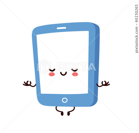 Cute happy smartphone, mobile phone meditate Cute happy smartphone, mobile phone meditate 60150265