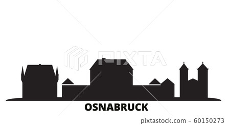 Germany, Osnabruck city skyline isolated vector illustration. Germany, Osnabruck travel black cityscape Germany, Osnabruck city skyline isolated vector illustration. Germany, Osnabruck travel black cityscape 60150273