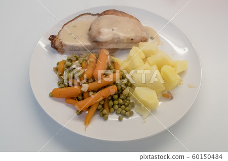 a dish of pork with carrot and little pears a dish of pork with carrot and little pears 60150484