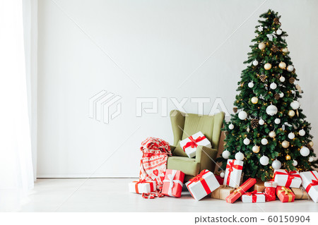 decor of the house with Christmas tree with gifts of the new year holiday winter 60150904