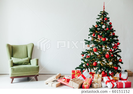 Christmas tree with red gifts decor interior for the new year Christmas tree with red gifts decor interior for the new year 60151152