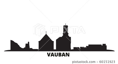 France, Vauban city skyline isolated vector illustration. France, Vauban travel black cityscape France, Vauban city skyline isolated vector illustration. France, Vauban travel black cityscape 60151923
