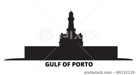 France, Corsica, Gulf Of Porto city skyline isolated vector illustration. France, Corsica, Gulf Of Porto travel black cityscape 60152139