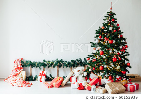 Christmas tree with red gifts Christmas interior decor as background 60152939