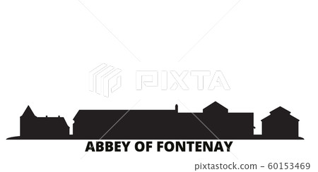 France, Abbey Of Fontenay city skyline isolated vector illustration. France, Abbey Of Fontenay travel black cityscape 60153469