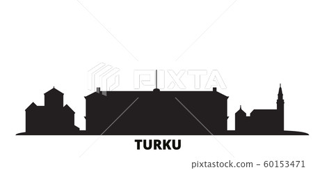 Finland, Turku city skyline isolated vector illustration. Finland, Turku travel black cityscape 60153471