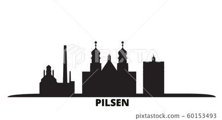Czech Republic, Pilsen city skyline isolated vector illustration. Czech Republic, Pilsen travel black cityscape 60153493