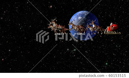 Santa Claus carries gifts on a sleigh pulled by Santa Claus carries gifts on a sleigh pulled by 60153515