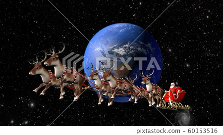 Santa Claus carries gifts on a sleigh pulled by Santa Claus carries gifts on a sleigh pulled by 60153516