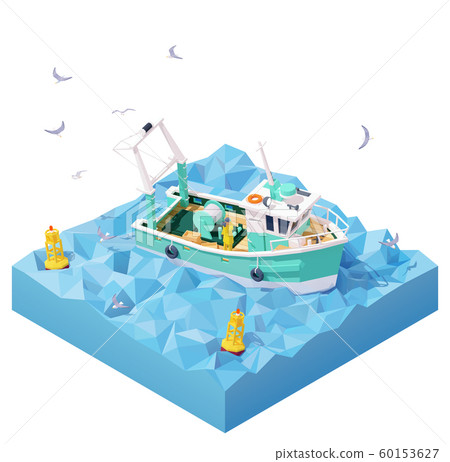 Vector isometric fishing boat in the sea Vector isometric fishing boat in the sea 60153627