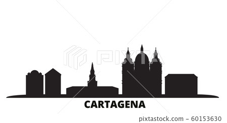 Colombia, Cartagena city skyline isolated vector illustration. Colombia, Cartagena travel black cityscape 60153630