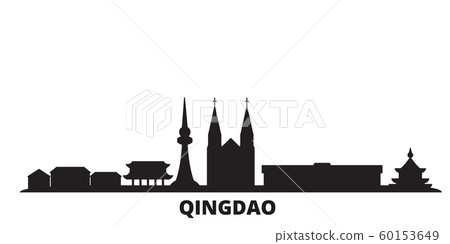 China, Qingdao city skyline isolated vector illustration. China, Qingdao travel black cityscape 60153649