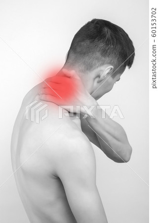 Black and white shot of man from back having red Black and white shot of man from back having red 60153702