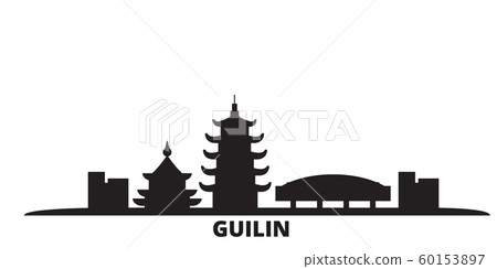 China, Guilin city skyline isolated vector illustration. China, Guilin travel black cityscape 60153897