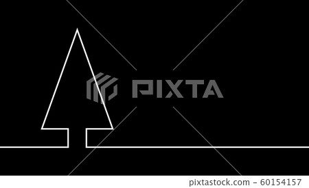 Illustration of a contour of a Christmas tree from a white continuous line on a black background. New Year modern flat minimalistic design for greeting cards, banners with place for text. Illustration of a contour of a Christmas tree from a white continuous line on a black background. New Year modern flat minimalistic design for greeting cards, banners with place for text. 60154157