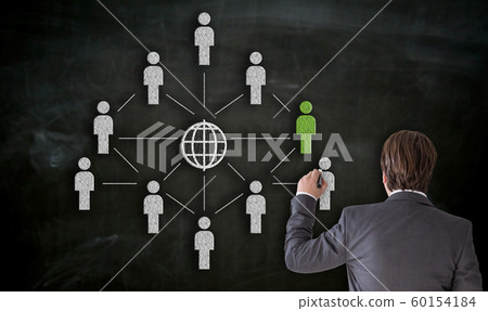 Businessman paints with chalk network concept on 60154184