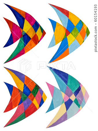 Set of four hand drawn gouache angelfishes. 60154193