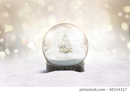 Blank glass snow globe with snowfall and christmas tree mockup 60154327