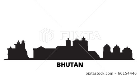Bhutan city skyline isolated vector illustration. Bhutan travel black cityscape 60154446