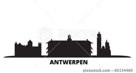 Belgium, Antwerpen city skyline isolated vector illustration. Belgium, Antwerpen travel black cityscape 60154460