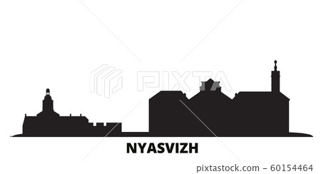 Belarus, Nyasvizh city skyline isolated vector illustration. Belarus, Nyasvizh travel black cityscape Belarus, Nyasvizh city skyline isolated vector illustration. Belarus, Nyasvizh travel black cityscape 60154464