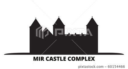 Belarus, Mir city skyline isolated vector illustration. Belarus, Mir travel black cityscape Belarus, Mir city skyline isolated vector illustration. Belarus, Mir travel black cityscape 60154466